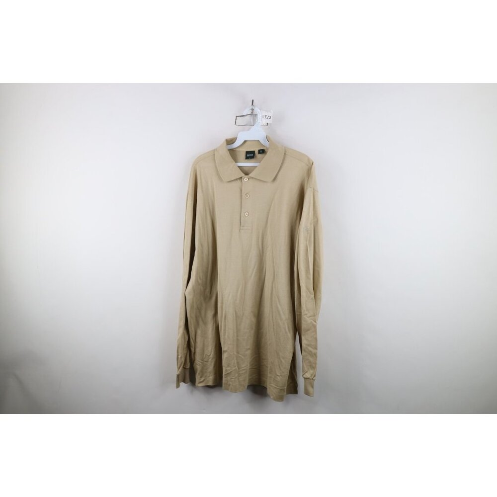 Hugo Boss Golf Mens Size XL Cotton Knit Collared Long Sleeve Polo Shirt Gold